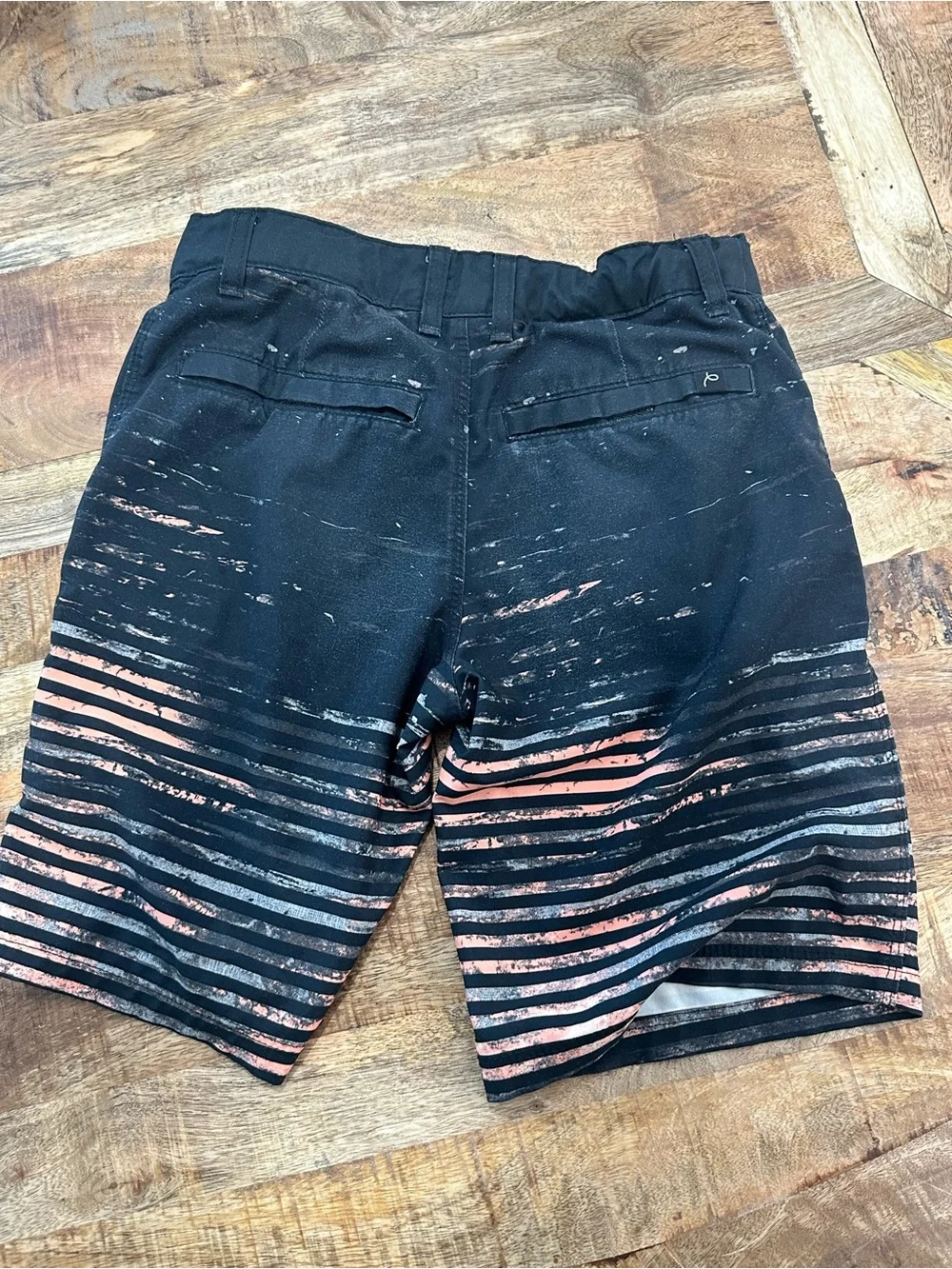 art class Boys Black Swim Trunks with Pink Stripe Pattern